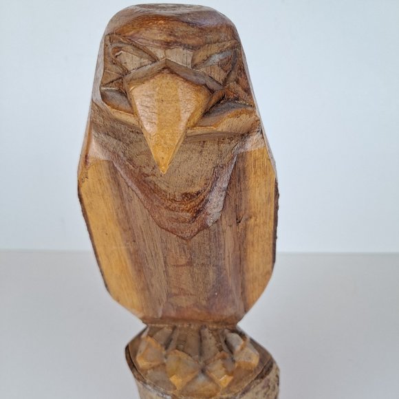 Hand-Carved Wooden Rustic Eagle Figurine 10.25" Tall - Picture 2 of 7